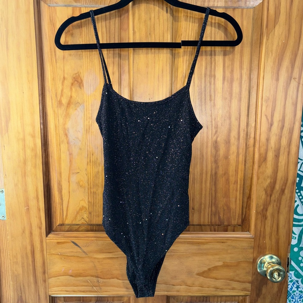 Black Sparkly Crisscross Bodysuit